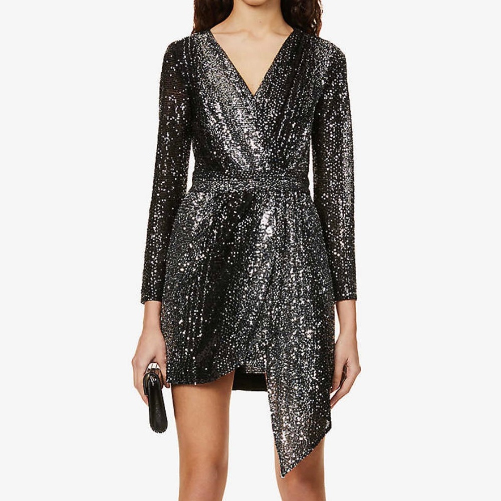 Maje Wrap-Over Sequinned Mini Dress